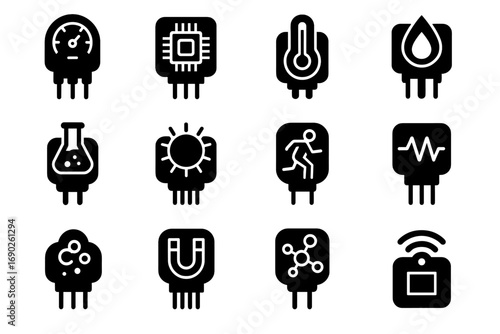 Temperature gas vector sensor microchip motion icon light futuristic icons vibration chemical