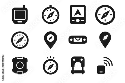 Gps collection magnetic icons display direction icon pointer navigation vector dial mounting