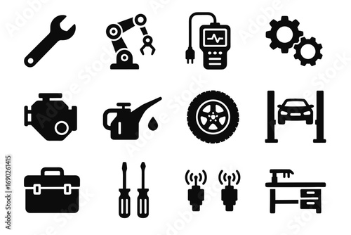 Block ai diagnostic vector smart sensors can mechanic robotic gear icon wrench