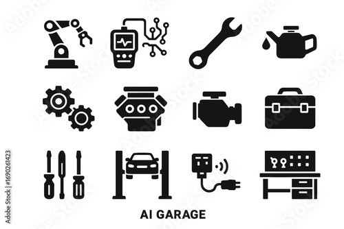 Gear ai icon garage block engine vector toolbox oil diagnostic scanner system
