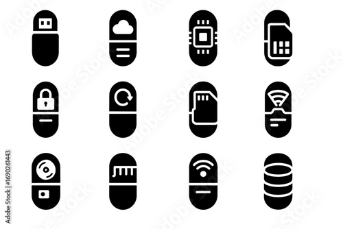 Memory drive encryption card icon smart data transmitter vector module icons holographic
