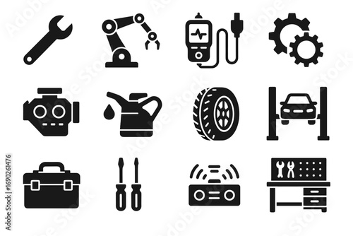 Garage toolbox scanner vector robotic diagnostic icon tire system arm icons lift