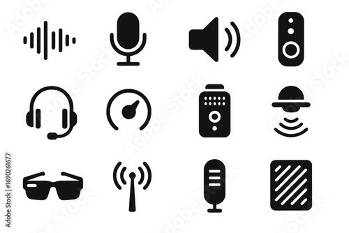 Audio indicator recorder volume led microphone vector glass smart soundwave icon