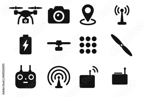 Lights data radar vector battery icon rotor drone controller communication transmitter quantum