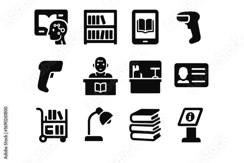 Bookshelves icon cyber book stack vector ai digital reading card librarian tablet