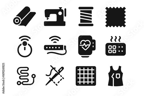 Strip icons cutting embroidery fabric vector wire smart sewing swatch roll icon