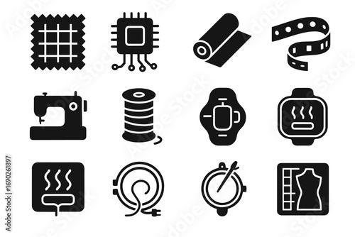 Cutting icon embroidery thread cyber vector smart sewing strip textile patch fabric