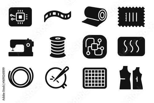 Mat patch smart conductive icon fabric futuristic thread spool led vector