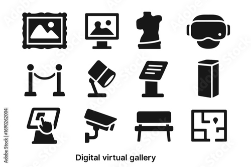 Pedestal gallery vr vector plaque digital icon spotlight display painting security
