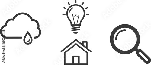 Modern digital icons representing weather home technology and search functionality for web and apps vector