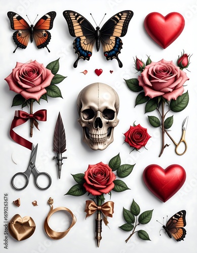 Romantic, macabre still life arrangement