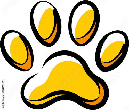 A bright golden paw print icon symbolizing pet care animal rescue animal lovers and veterinary services for dogs and cats