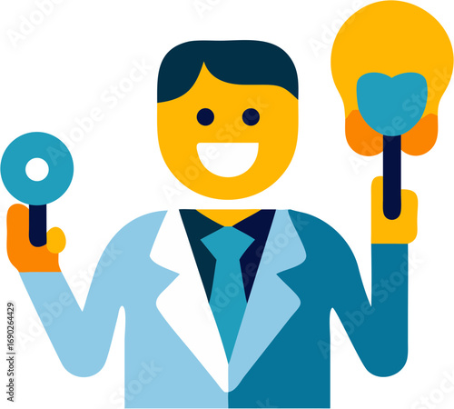 Clever doctor with a lightbulb representing a new idea or innovative medical solution in healthcare and patient treatment