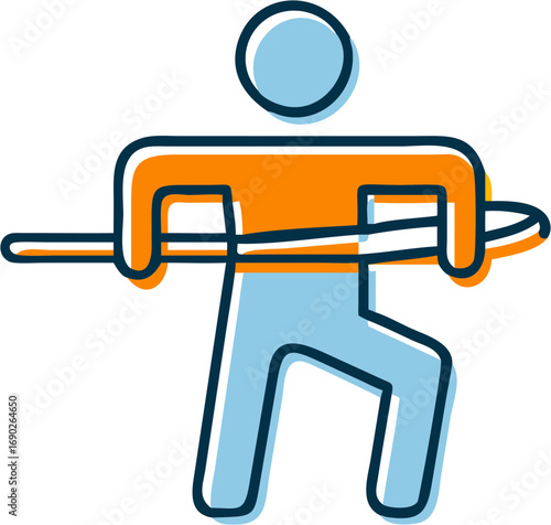 Stylized icon of a person in motion using a hula hoop for fitness and core exercise routine on an isolated white background for healthy lifestyle promotion