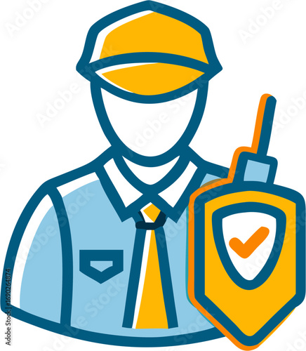 Security guard with a protective shield indicating safety and reliable protection for individuals and assets safeguarding services