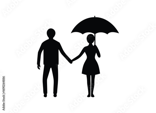Couple holding hands under umbrella romantic silhouette romantic connection love story relationship symbol