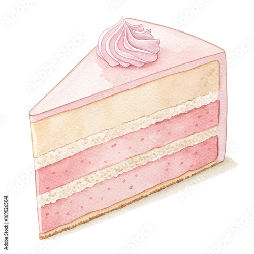 Minimal watercolor illustration of a small round pastel pink cake White Background
