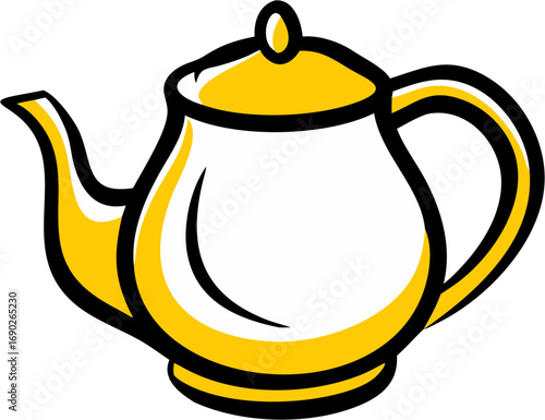 A classic yellow and white teapot with a handle and spout perfect for brewing tea or serving hot beverages in a cozy kitchen setting