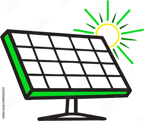 A clean solar panel with the sun shining brightly indicating renewable energy production and sustainable power solutions for the future
