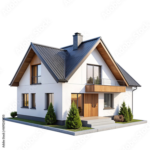  Minimalist Scandinavian House Model, isolated on a transparent background”