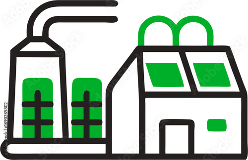 Modern factory building illustration representing industrial production manufacturing energy infrastructure and innovative production processes in manufacturing plants