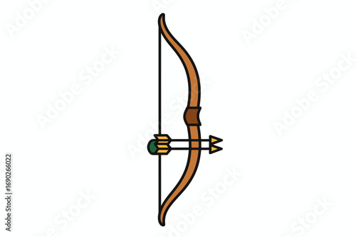 Illustration of a bow and arrow, ready to shoot, with a brown bow and gold arrows.