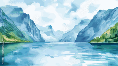 Geirangerfjord. Geirangerfjord watercolor vector illustration