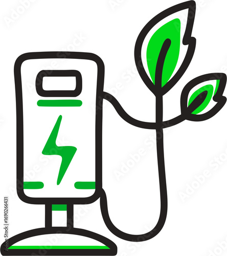 An electric vehicle charging station symbolizes the future of sustainable transportation with its green leaf design representing eco friendly energy