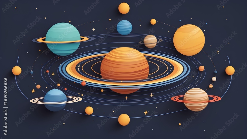 Fototapeta premium detailed 3D infographic of the solar system featuring all eight planets