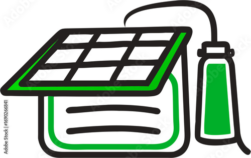 Solar powered battery charger icon for portable electronic devices and clean sustainable renewable energy generation concepts