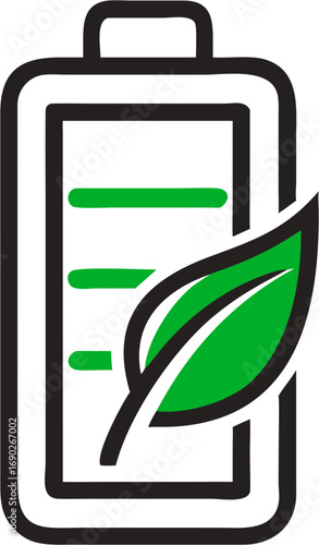 Green energy battery charging icon representing sustainable power sources and eco friendly electricity technology for a cleaner environment