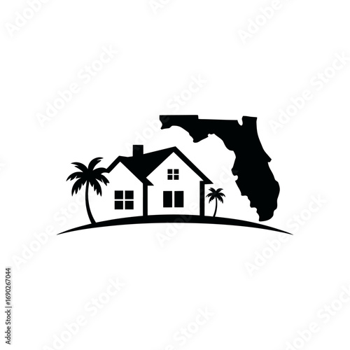 A silhouette logo featuring the outline of Florida, a house, and palm trees, symbolizing real estate and property in Florida.
