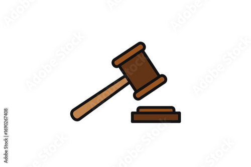 A cartoon illustration of a wooden gavel and its striking block, isolated.