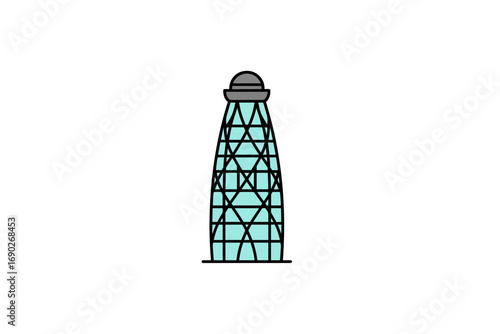 Illustration of a tall tower with a lattice structure and a dome on top, set against a plain white background.