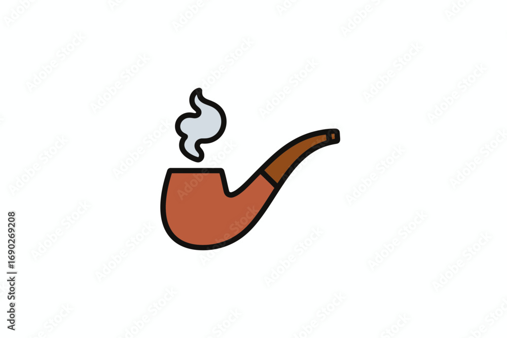 Fototapeta premium Illustration of a brown smoking pipe with smoke rising, isolated on a white background.