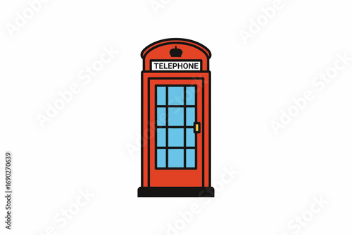 Classic red British telephone booth, iconic symbol, communication, vintage design.