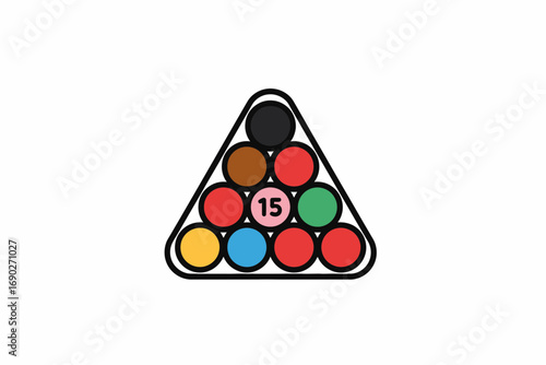 Pool balls arranged in a triangular rack, ready for a game of snooker or billiards.