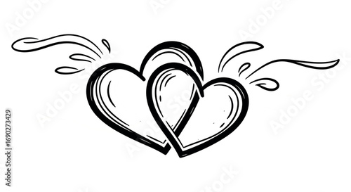 Two hand drawn hearts intertwined symbolizing love and connection artistic design vector