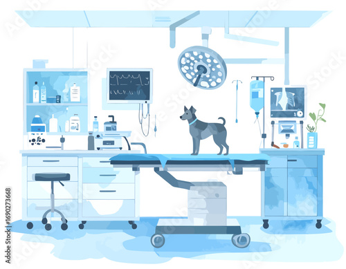 Dog on Examination Table in Veterinary Clinic, Medical Checkup.
