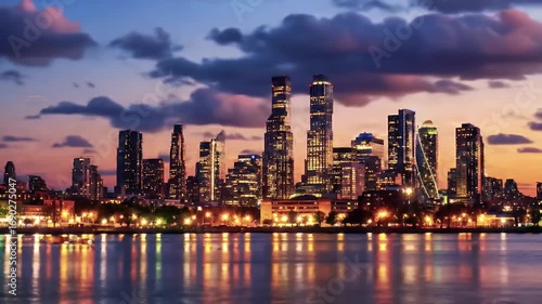 Wallpaper Mural Cityscape Silhouette with Tall Buildings and Reflection on Water at Twilight Blue Hour Torontodigital.ca