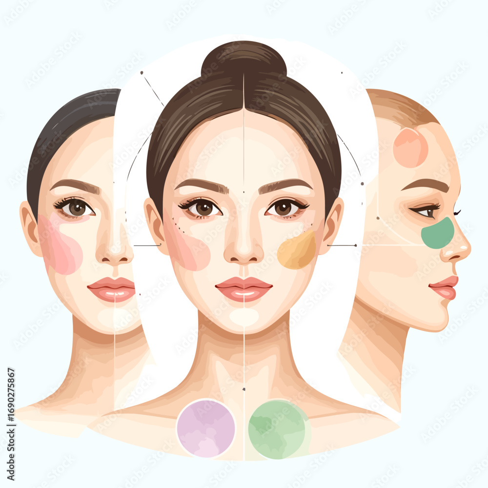 Woman face skin tone color correction.