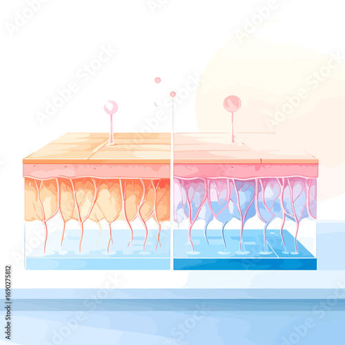 Comparative illustration of dry versus hydrated skin layers.