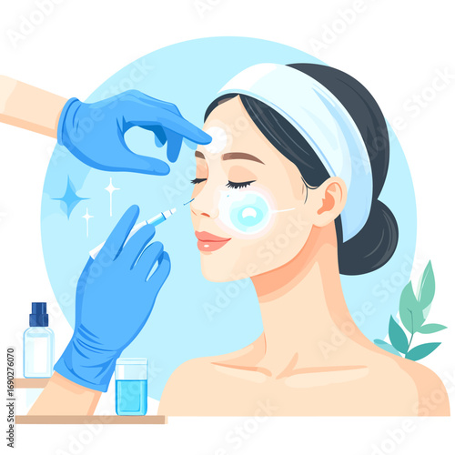 Woman receiving facial treatment by aesthetician.