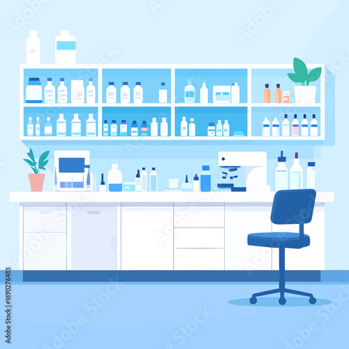 Modern Laboratory Interior With Scientific Equipment And Supplies.