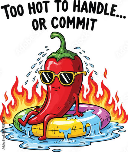 Funny Chili Pepper Cartoon – Too Hot to Handle or Commit Humorous Illustration