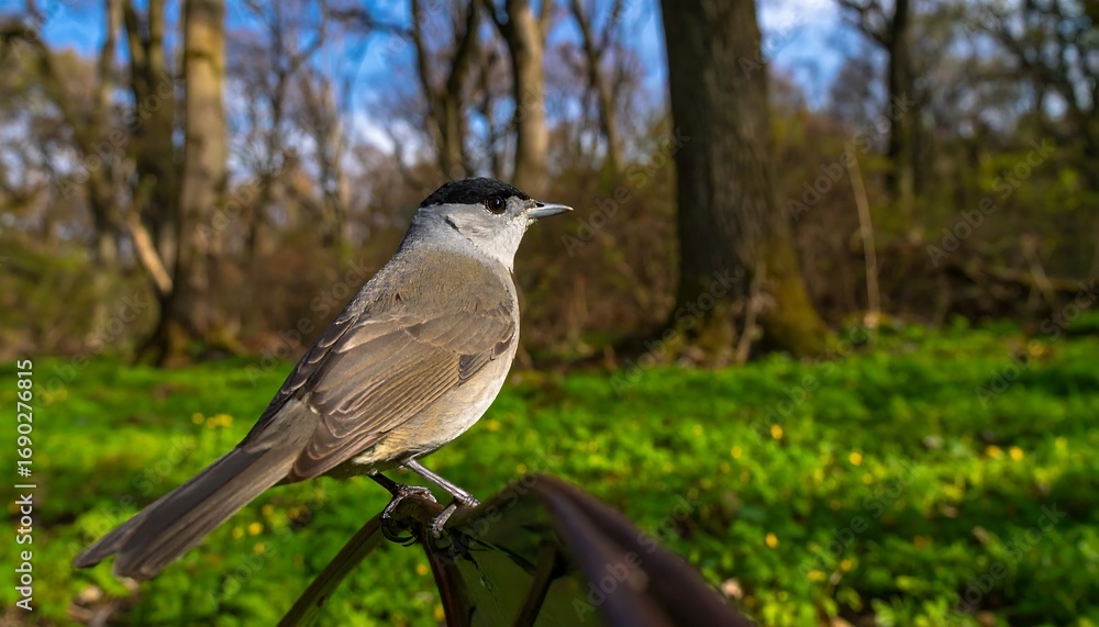 Fototapeta premium Perched bird in woodland