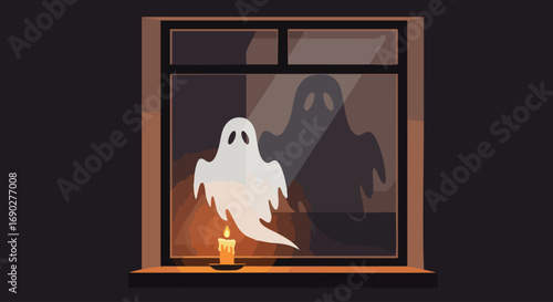 Ghost Outside a Window with a Lit Candle