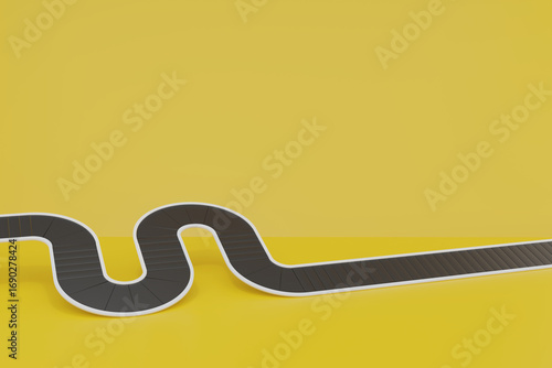 abstract background with lines. 3d render of abstract black roadmap with white edges on yellow background, symbol of navigation, planning, journey, progress, direction, and business strategy concept