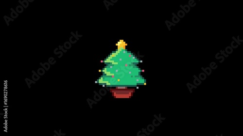 ドット絵の電飾が点滅するクリスマスツリー,透過背景, 緑