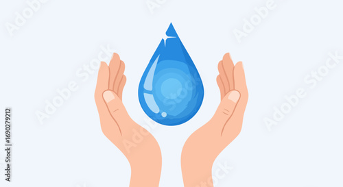 Two hands cupping a large, sparkling water drop
